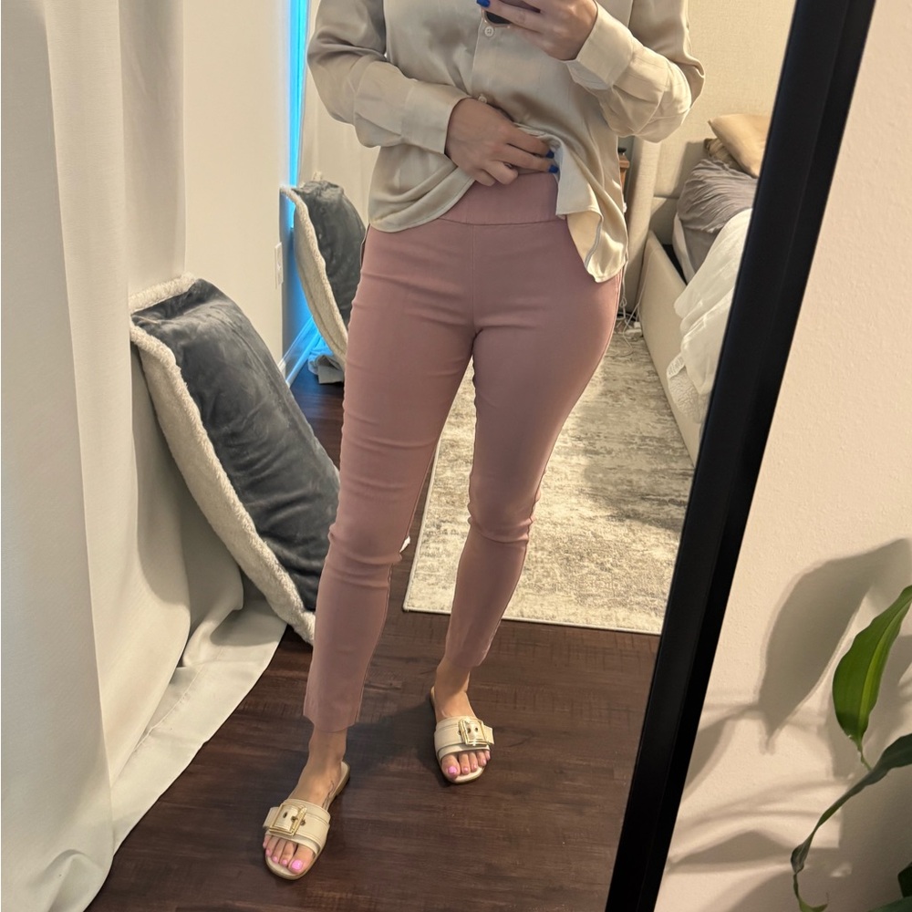 Women's Light Pink Slim Fit Work Dress Stretch Waist Pants
